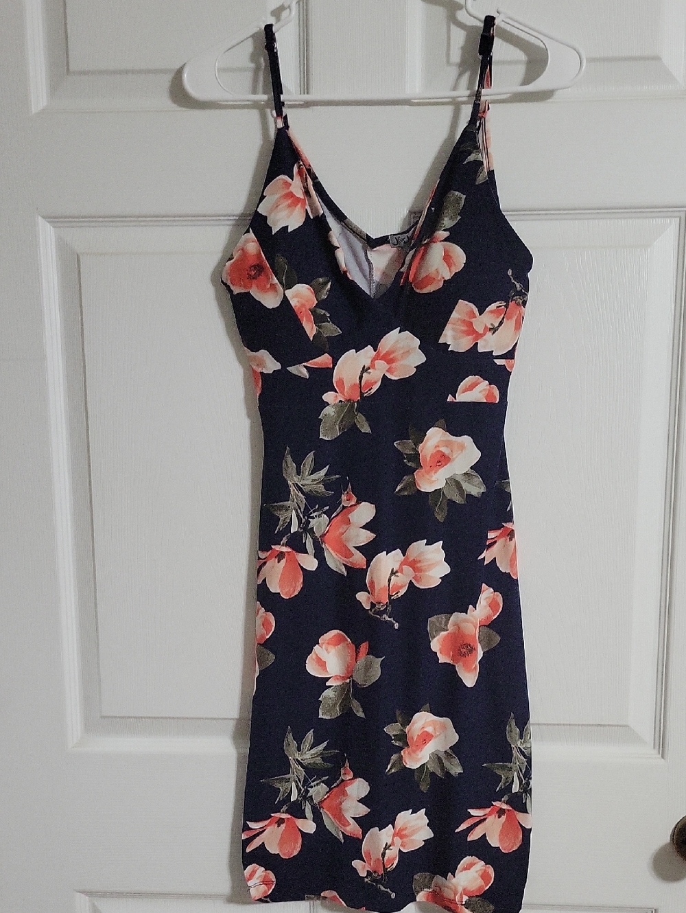 J For Justify Navy Floral Dress Size Medium Spaghetti Strap Stretch Summer